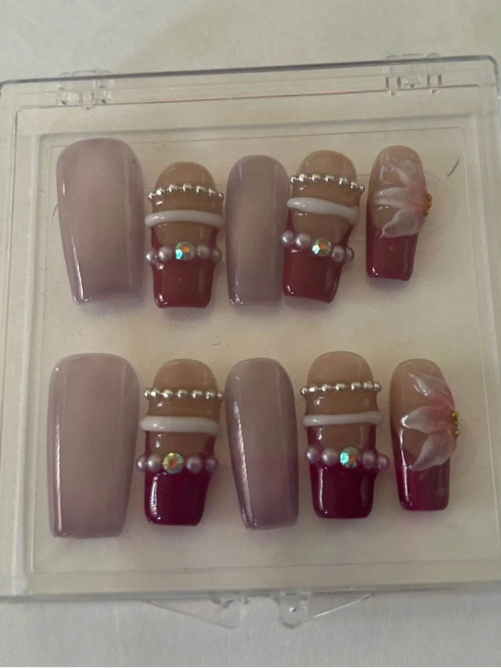 Nude & Berry Rhinestone Press-On Nail Set